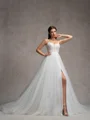 A-line Spaghetti Straps Appliques Lace Chapel Train Tulle Corset Wedding Dress
