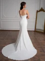 Sheath Spaghetti Straps Pleated Court Train Stretch Crepe Wedding Dress