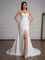 Sheath Spaghetti Straps Pleated Court Train Stretch Crepe Wedding Dress