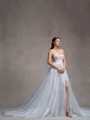 A-line Sweetheart Appliques Lace Cathedral Train Tulle Corset Wedding Dress