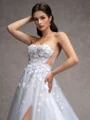 A-line Sweetheart Appliques Lace Cathedral Train Tulle Corset Wedding Dress