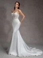 Mermaid Spaghetti Straps Appliques Lace Chapel Train Satin Corset Wedding Dress