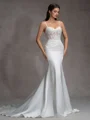 Mermaid Spaghetti Straps Appliques Lace Chapel Train Satin Corset Wedding Dress