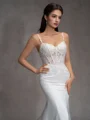 Mermaid Spaghetti Straps Appliques Lace Chapel Train Satin Corset Wedding Dress