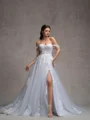 A-line Off-the-Shoulder Appliques Lace Cathedral Train Tulle Corset Wedding Dress