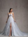A-line Off-the-Shoulder Appliques Lace Cathedral Train Tulle Corset Wedding Dress