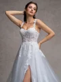 A-line Off-the-Shoulder Appliques Lace Cathedral Train Tulle Corset Wedding Dress