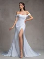 Sheath Off-the-Shoulder Pleated Court Train Charmeuse Wedding Dress