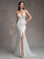 Sheath V-neck Beading Court Train Wedding Dress