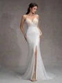 Sheath V-neck Beading Court Train Wedding Dress