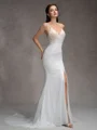 Sheath V-neck Beading Court Train Wedding Dress