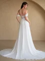 A-line Off-the-Shoulder Appliques Lace Court Train Chiffon Wedding Dress