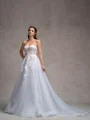 A-line Sweetheart Long Sleeves Appliques Lace Chapel Train Tulle Corset Convertible Wedding Dress