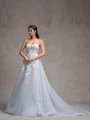 A-line Sweetheart Long Sleeves Appliques Lace Chapel Train Tulle Corset Convertible Wedding Dress