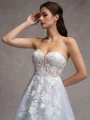 A-line Sweetheart Long Sleeves Appliques Lace Chapel Train Tulle Corset Convertible Wedding Dress