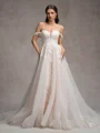 A-line Off-the-Shoulder Appliques Lace Cathedral Train Tulle Wedding Dress