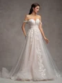 A-line Off-the-Shoulder Appliques Lace Cathedral Train Tulle Wedding Dress