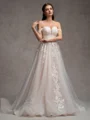 A-line Off-the-Shoulder Appliques Lace Cathedral Train Tulle Wedding Dress