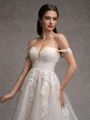 A-line Off-the-Shoulder Appliques Lace Cathedral Train Tulle Wedding Dress