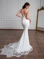 Sheath V-neck Appliques Lace Chapel Train Stretch Crepe Wedding Dress
