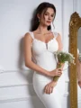 Sheath V-neck Appliques Lace Chapel Train Stretch Crepe Wedding Dress