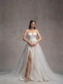 A-line Off-the-Shoulder Appliques Lace Chapel Train Tulle Wedding Dress