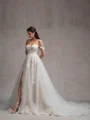 A-line Off-the-Shoulder Appliques Lace Chapel Train Tulle Wedding Dress