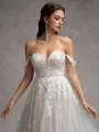 A-line Off-the-Shoulder Appliques Lace Chapel Train Tulle Wedding Dress