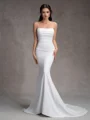 Sheath Straight Pleated Court Train Stretch Crepe Wedding Dress