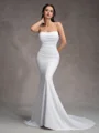 Sheath Straight Pleated Court Train Stretch Crepe Wedding Dress