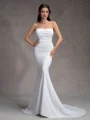 Sheath Straight Pleated Court Train Stretch Crepe Wedding Dress