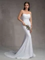 Sheath Straight Pleated Court Train Stretch Crepe Wedding Dress