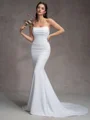Sheath Straight Pleated Court Train Stretch Crepe Wedding Dress