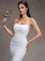 Sheath Straight Pleated Court Train Stretch Crepe Wedding Dress
