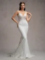 Sheath V-neck Appliques Lace Cathedral Train Stretch Crepe Wedding Dress