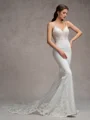 Sheath V-neck Appliques Lace Cathedral Train Stretch Crepe Wedding Dress