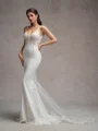 Sheath V-neck Appliques Lace Cathedral Train Stretch Crepe Wedding Dress
