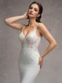 Sheath V-neck Appliques Lace Cathedral Train Stretch Crepe Wedding Dress