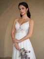 A-line V-neck Appliques Lace Cathedral Train Chiffon Wedding Dress