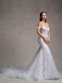 Mermaid Off-the-Shoulder Appliques Lace Cathedral Train Tulle Corset Wedding Dress