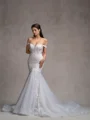Mermaid Off-the-Shoulder Appliques Lace Cathedral Train Tulle Corset Wedding Dress