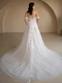 A-Line/Princess Tulle Applique Off-the-Shoulder Sleeveless Chapel Train Wedding Dresses