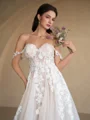 A-Line/Princess Tulle Applique Off-the-Shoulder Sleeveless Chapel Train Wedding Dresses