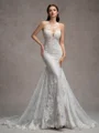 Sheath/Column Lace Scoop Sleeveless Court Train Wedding Dresses