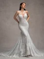 Sheath/Column Lace Scoop Sleeveless Court Train Wedding Dresses