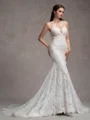 Sheath/Column Lace Scoop Sleeveless Court Train Wedding Dresses
