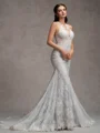 Sheath/Column Lace Scoop Sleeveless Court Train Wedding Dresses