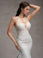 Sheath/Column Lace Scoop Sleeveless Court Train Wedding Dresses