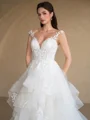 Ball Gown Tulle Applique V-Neck Sleeveless Court Train Wedding Dresses