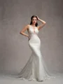 Sheath/Column Stretch Crepe Lace Scoop Sleeveless Court Train Wedding Dresses